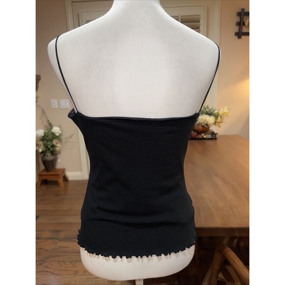 Vintage Y2K Charlotte Russe Black Cami Top Glitter Heart Lettuce Hem L Coquette - Picture 10 of 10
